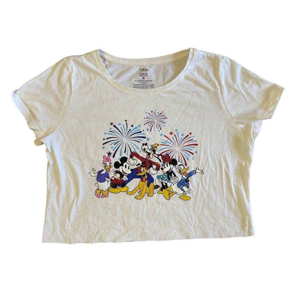 Mickey Mouse fireworks cropped white t shirt